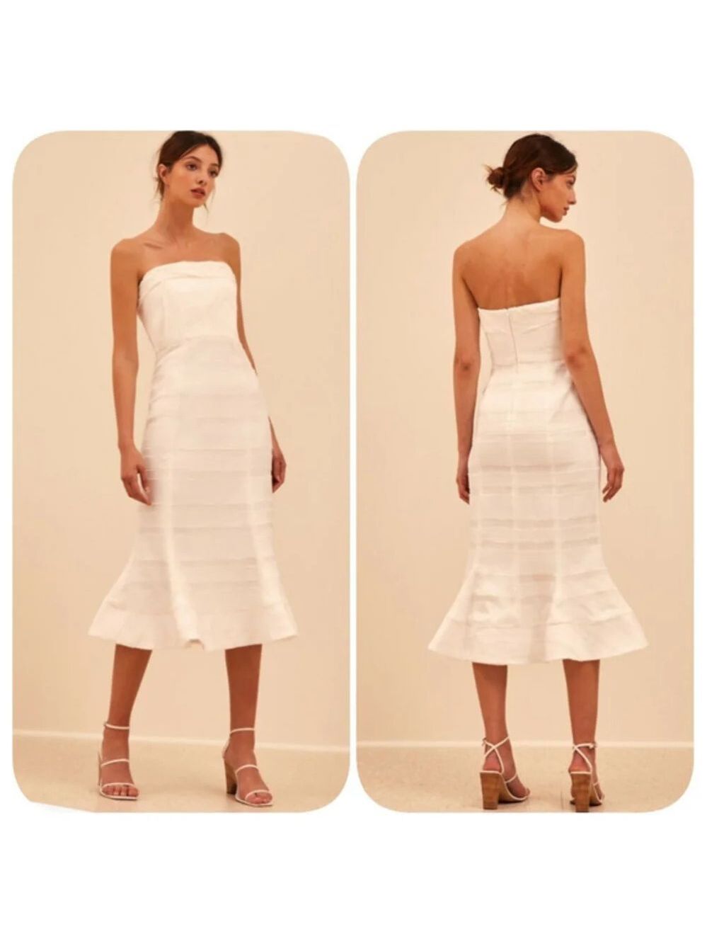 C/MEO COLLECTIVE SOLITUDE MIDI Strapless Mermaid DRESS Sz S White